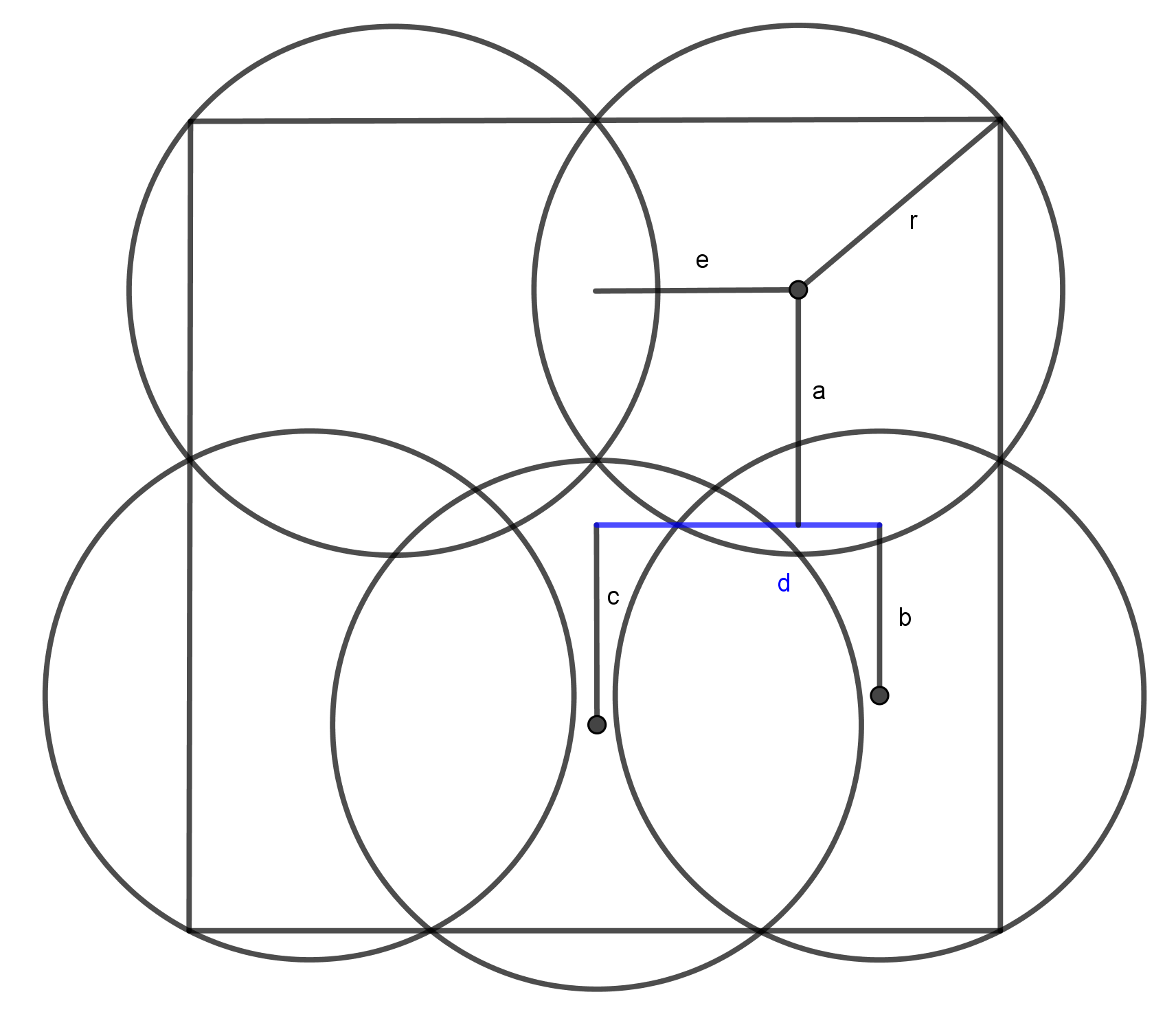 A Geogebra drawing of 5 disks of minimal radius covering the unit square.